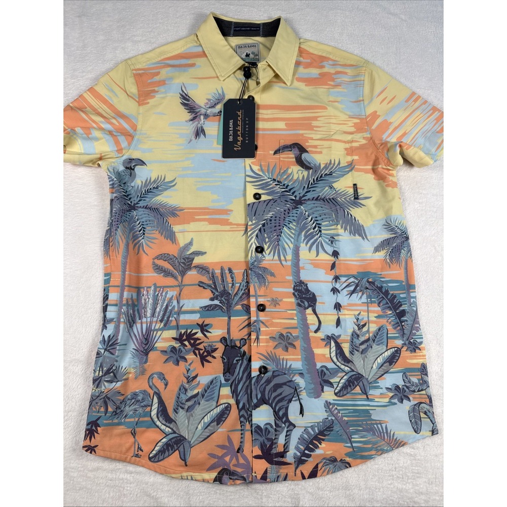 New Baja Llama Jungle Shirt Button Up W/Pockets Tropical Mens S Animals Hawaiian